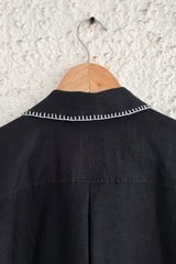 Black Contrast Stitch Button-Down Shirt – Half Sleeve Casual Pocket Top
