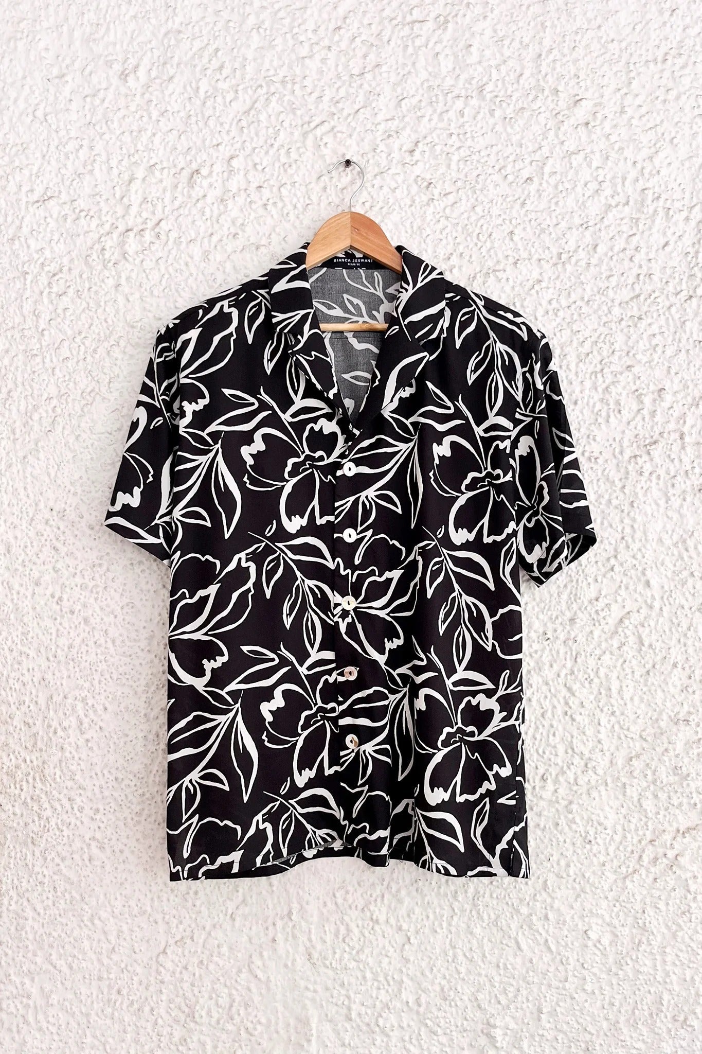 Black Floral Print Button-Down Shirt – Half Sleeve Casual Collared Top