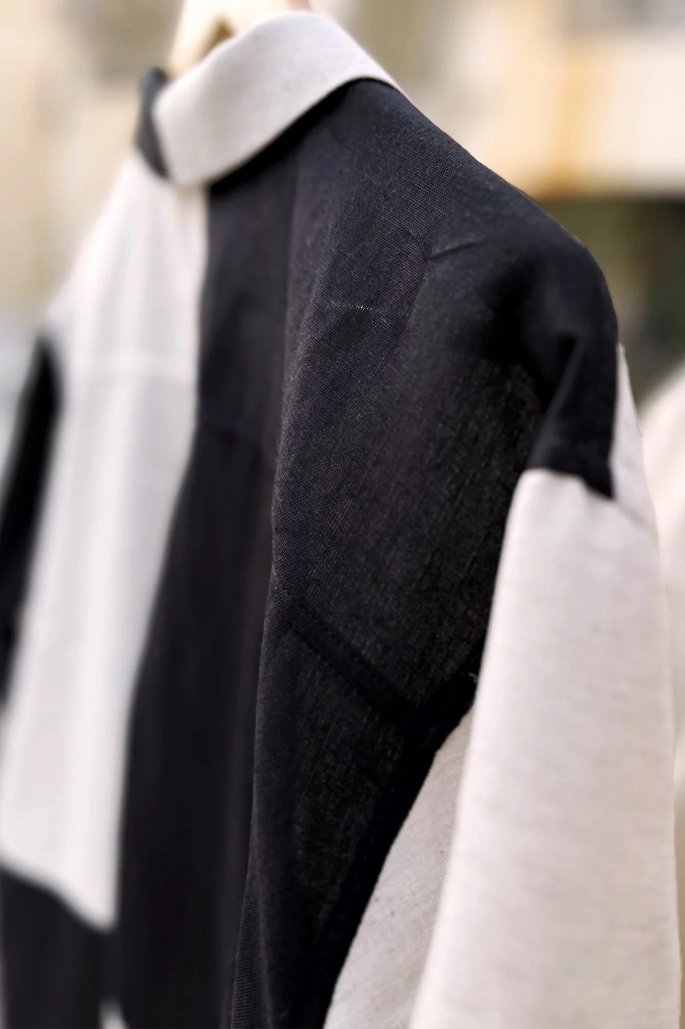 Black & Beige Color Block Button-Down Collared Shirt – Half Sleeve Casual Office Wear