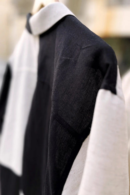 Black & Beige Color Block Button-Down Collared Shirt – Half Sleeve Casual Office Wear