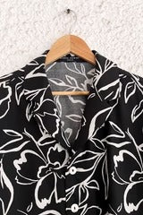 Black Floral Print Button-Down Shirt – Half Sleeve Casual Collared Top
