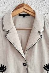Women's Beige Embroidered Floral Button-Down Shirt – Half Sleeve Casual Collared Top