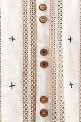 Beige Embroidered Stripe Button-Down Shirt – Half Sleeve Casual Collared Top