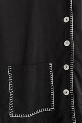 Black Contrast Stitch Button-Down Shirt – Half Sleeve Casual Pocket Top