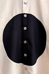 Beige Abstract Circle Print Mandarin Collar Shirt – Half Sleeve Casual Button-Down Top